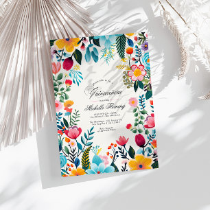 Invitation Photo de Quinceañera Florale Art Populaire Mexicai