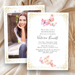 Invitation Photo de Quinceañera Papillon Aquarelle 15 ans