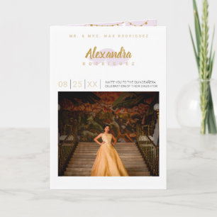 Invitation Photo de Quinceañera Rose Pâle et Or