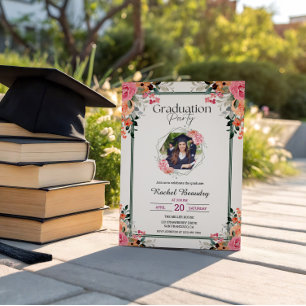 Invitation Photo de remise de diplôme à l'aquarelle rose oran