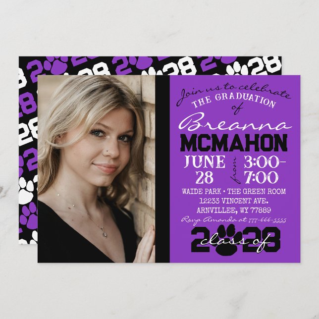 Invitation Photo de remise de diplôme avec empreinte de patte ( Repeating Class Year 1 & 2 Photo Graduation Invitations & Announcements)