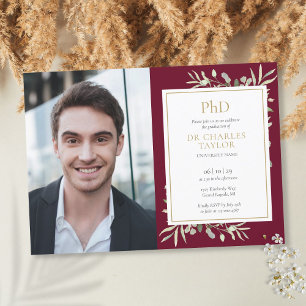 Invitation Photo de remise de diplôme de doctorat avec verdur