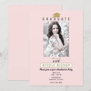 Invitation Photo de remise de diplômes en or rose Fête de fin
