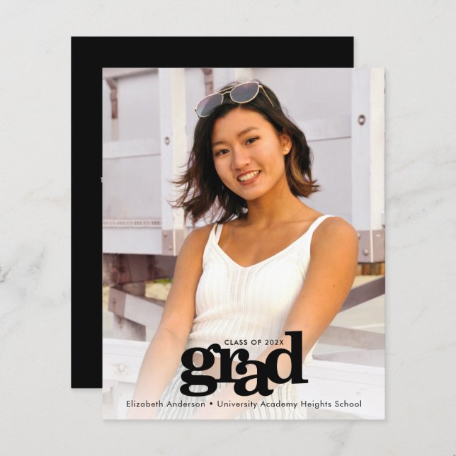 Invitation photo de remise de diplômes noir blanc  (Devant / Derrière)