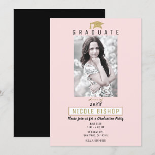 Invitation Photo de remise de diplômes Or Rose Fête de fin d'