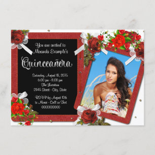Invitation Photo de Rose Rouge Quinceanera