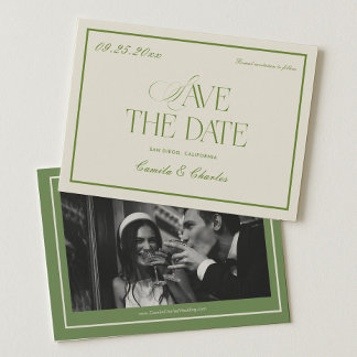 Invitation Photo de sauvegarde de mariage rétro blanc et vert