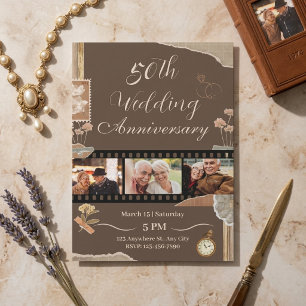 Invitation Photo de scrapbook marron chaud 50e anniversaire d