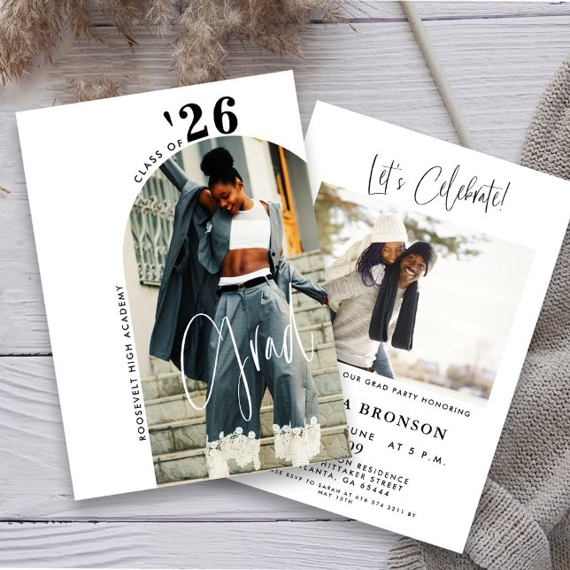 Invitation Photo de script moderne 2024 Minimalist Grad Party (Créateur téléchargé)