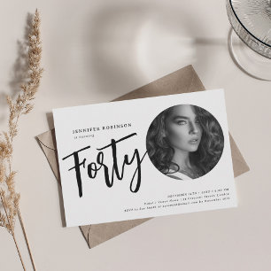 Invitation Photo de script moderne 40e anniversaire noir et b