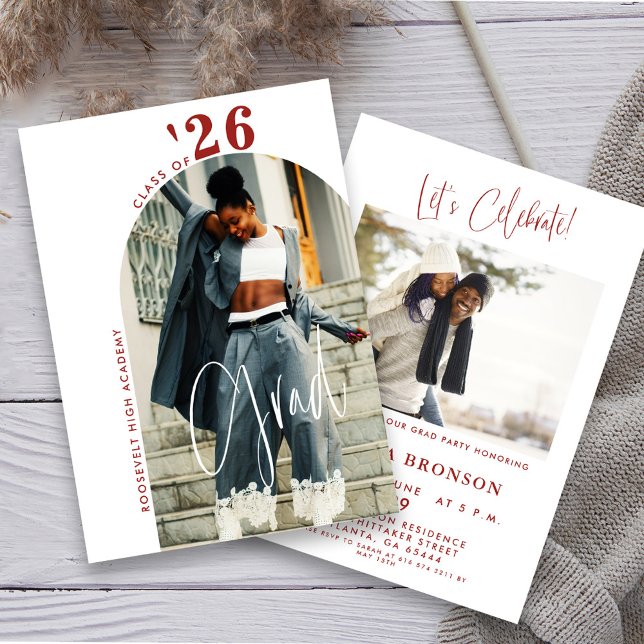 Invitation Photo de script moderne chic 2024 Minimal Grad Par (Créateur téléchargé)