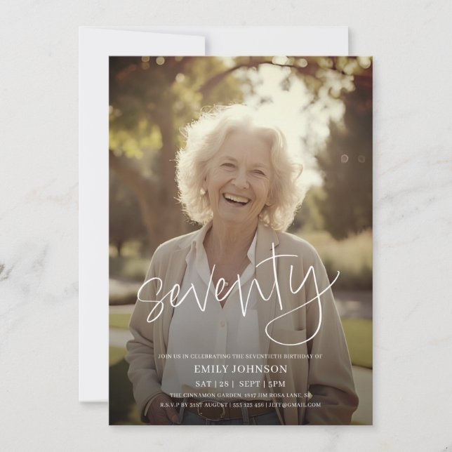 Invitation Photo de script moderne minimal 70e anniversaire (Devant)
