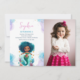 Invitation Photo de sirène afro-américaine anniversaire
