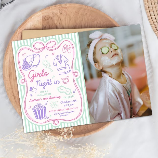 Invitation Photo de soirée pyjama d'anniversaire pour pré-ado (Créateur téléchargé)