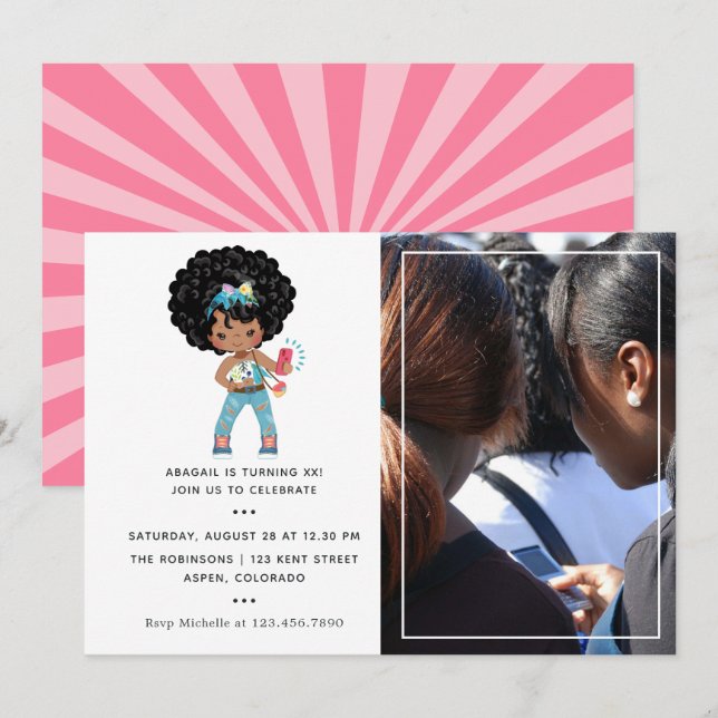 Invitation Photo de stand de selfie d'anniversaire d'une fill (Devant / Derrière)