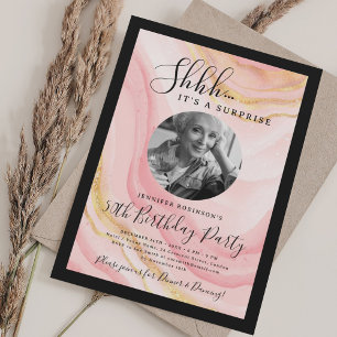 Invitation Photo de SURPRISE 50e Anniversaire Marbre Rose Blu
