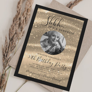 Invitation Photo de SURPRISE 50e Anniversaire Or Glamour Pail