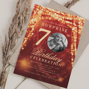 Invitation Photo de SURPRISE 70e Anniversaire Doré Rouge Lumi