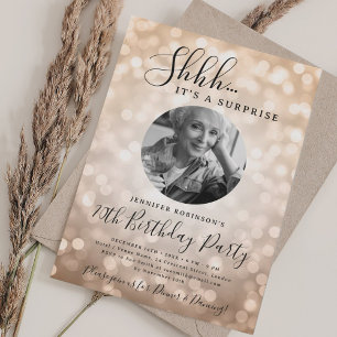 Invitation Photo de SURPRISE 70e Anniversaire Rose Gold Bokeh