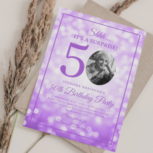 Invitation Photo de SURPRISE Violet 50e Anniversaire Lumières