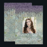 Invitation Photo de Sweet 16 Mermaid avec goutte de paillette<br><div class="desc">ajoutez vos propres photos</div>