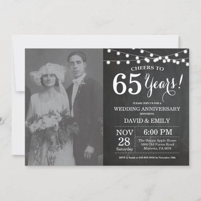 Invitation Photo de tableau noir pour les 65 ans de mariage (Devant)