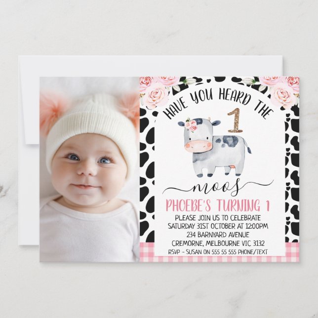 Invitation Photo De Vache Avez-Vous Entendu La Moos 1er Anniv (Devant)