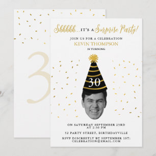 Invitation Photo de visage drôle Anniversaire Noir Or