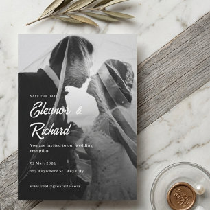 Invitation Photo de voile noir et blanc Save the Date romanti