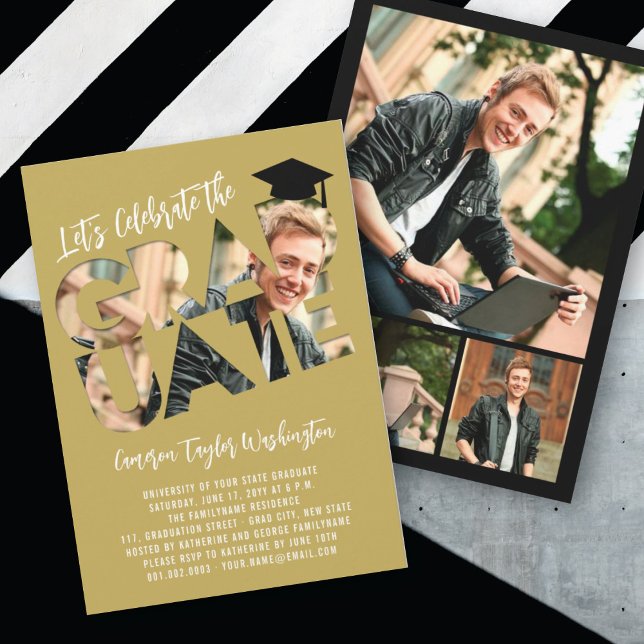 Invitation Photo découpée de diplômé cool Fête de remise de d (Créateur téléchargé)