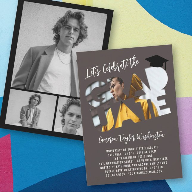 Invitation Photo découpée de diplômé cool Marron Fête de remi (Créateur téléchargé)