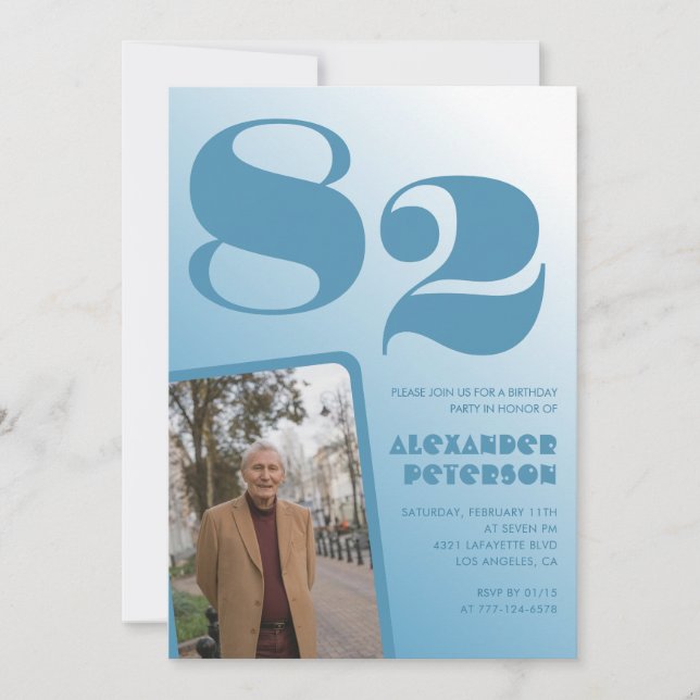 Invitation Photo dégradé bleu 82e anniversaire (Devant)