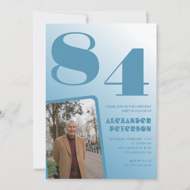 Invitation Photo dégradé bleu 84e anniversaire (Devant)