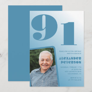 Invitation Photo dégradé bleu rétro 91e anniversaire