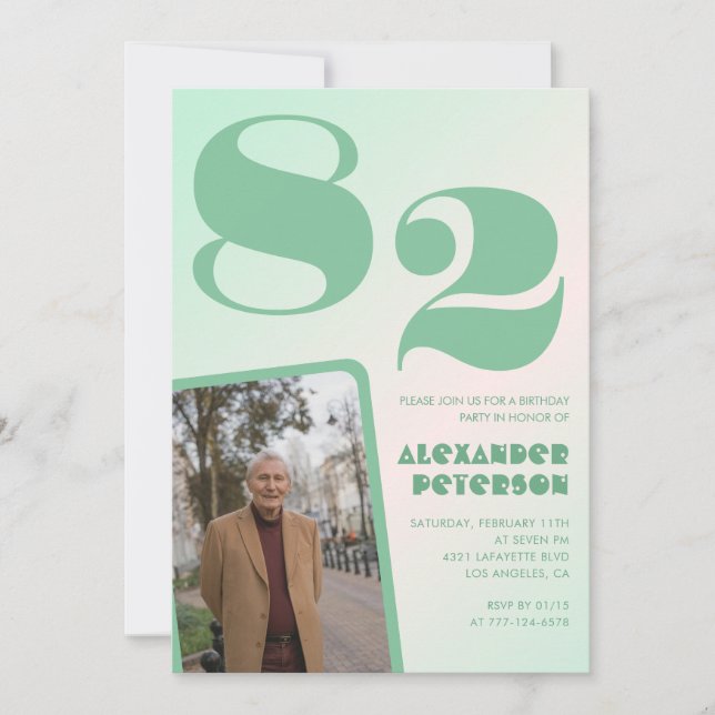 Invitation Photo Dégradé Vert 82e anniversaire  (Devant)