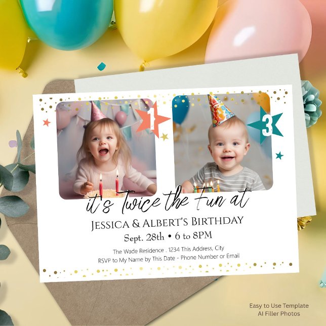 Invitation Photo d'enfants pour double anniversaire (Créateur téléchargé)