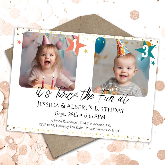 Invitation Photo d'enfants pour double anniversaire (Créateur téléchargé)