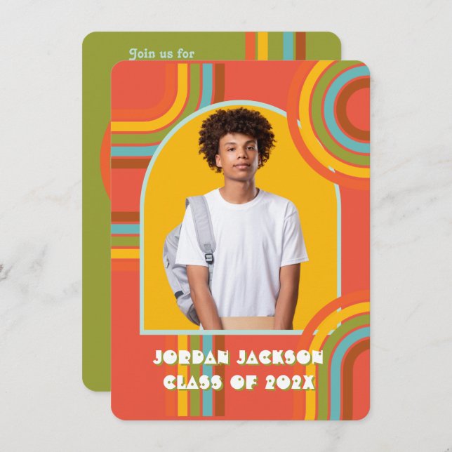 Invitation Photo d'Hippie rétro des années 70 des 60 (Devant / Derrière)