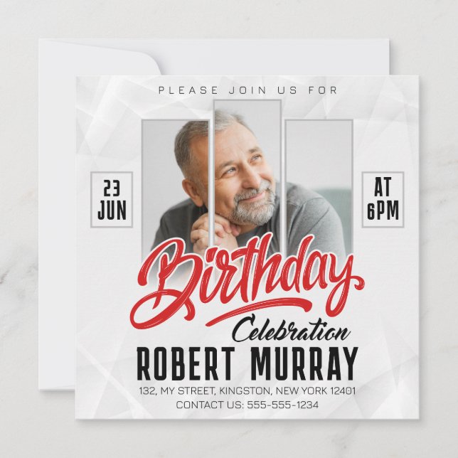 Invitation Photo d'homme pour célébration d'anniversaire mode (Devant)