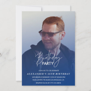 Invitation Photo d'hommes bleu marine pour une fête d'anniver