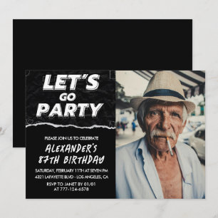 Invitation Photo d'hommes noirs LET'S GO PARTY 87e anniversai