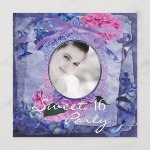 Invitation Photo d'hortensia rose violet bleu pour une fête S
