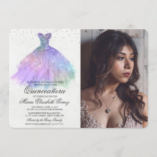Invitation photo diamant robe pailletée Quinceaner