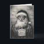 Invitation Photo d'identité du Père Noël : Liste des vilains<br><div class="desc">Une représentation hyper-réaliste en noir et blanc du Père Noël dans un scénario de photo d'identité. L'image détaillée montre le Père Noël dans sa tenue traditionnelle, mais avec un aspect usé et en détresse, avec un panneau suspendu autour de son cou. Derrière lui se trouve un tableau de mesure vintage,...</div>
