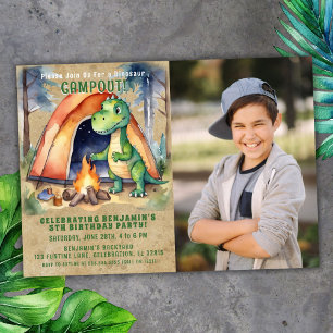 Invitation Photo Dinosaur Campout Sleepover fête d'anniversai