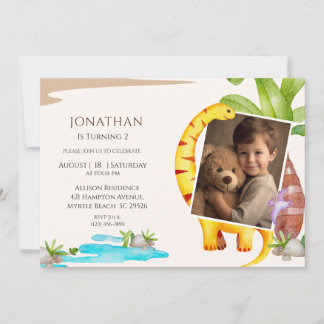 Invitation Photo Dinosaur Thème Anniversaire de la Jungle