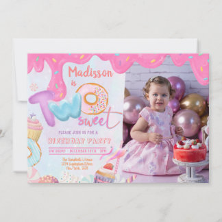 Invitation Photo Donut Two Sweet 2e Anniversaire 