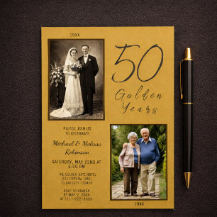Invitation Photo d'or 50e Anniversaire Alors Maintenant