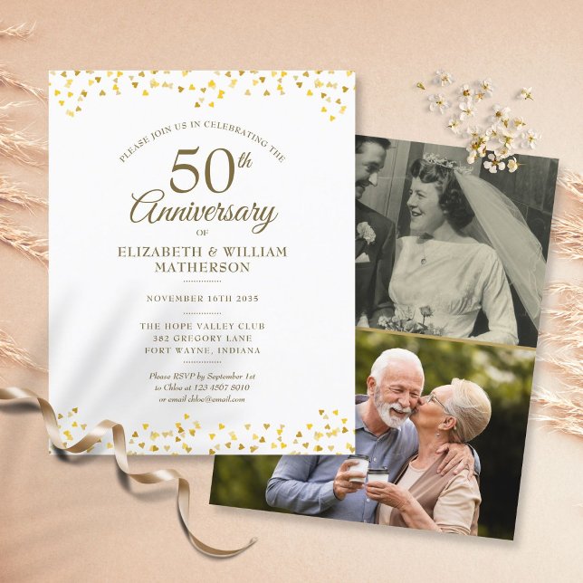 Invitation photo dorée pour le 50e anniversaire de (Créateur téléchargé)