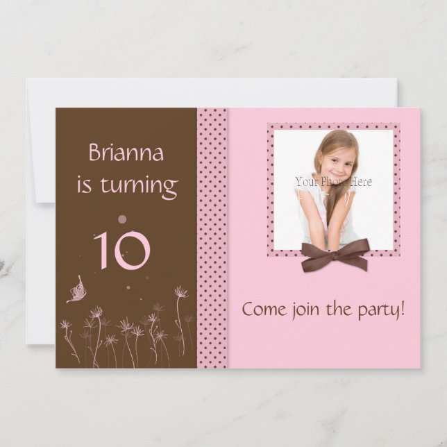 Invitation photo Dots de cacao rose (Devant)